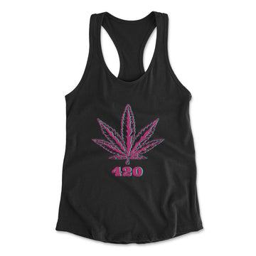 420 Hemp Leaf Womens Racerback Tank in Black color